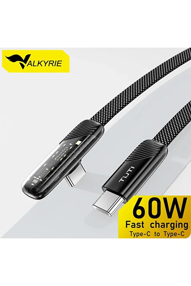 Tuti Süper Hızlı 60W PD Type-C Şarj ve Data Kablosu - Dayanıklı Örgülü Tasarım Vertical Yat - 1