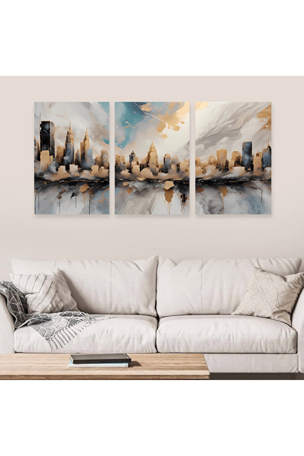 ثلاث لوحات خشبية ام دي اف بتصميم الفن البوهيمي مقاس 120x60 سم
