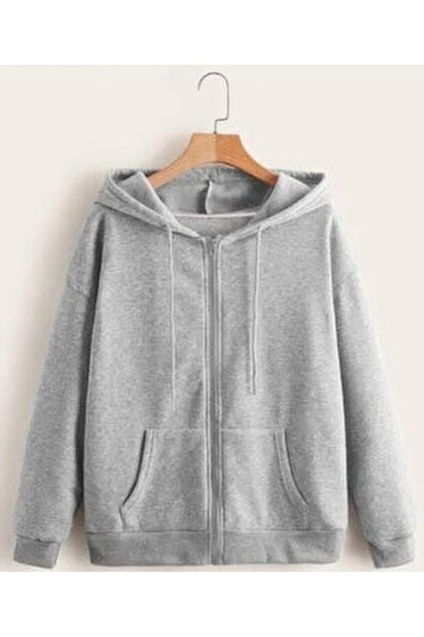 Unisex Gray Hooded Zip-Up Cardigan