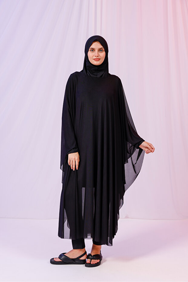 Kimono Pareo - Hijab Pareo - Stretchy Lycra Tulle Black 240X135 cm