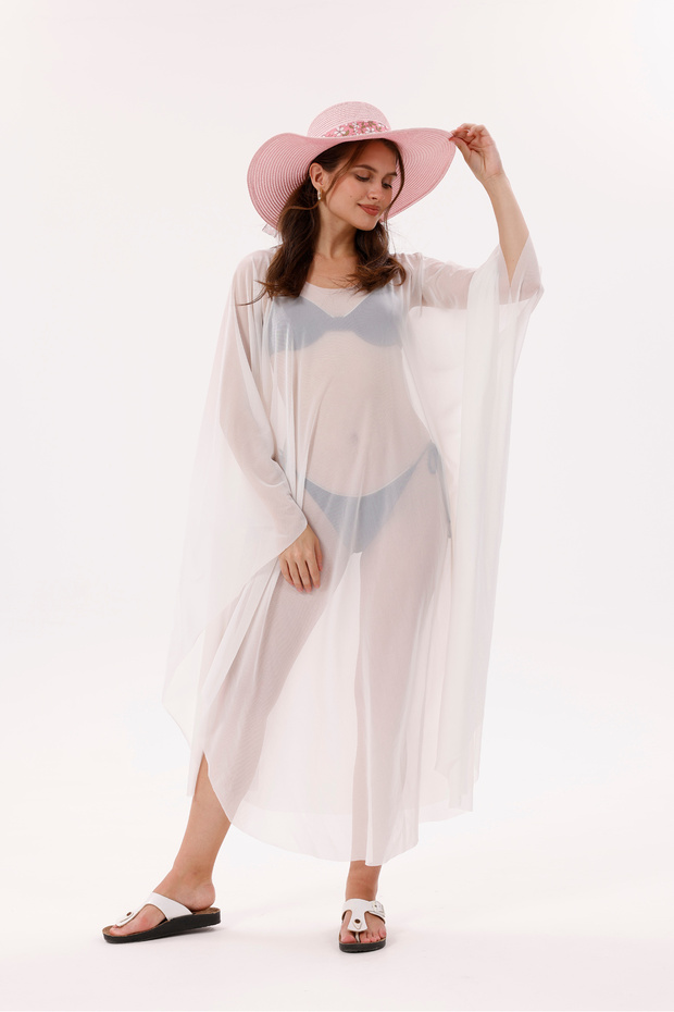 Kimono Pareo - Hijab Pareo - Stretchy Lycra Tulle White 240X135 cm