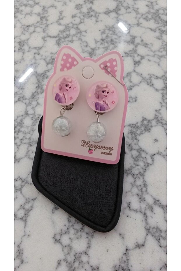 Disney Princess Clip Earrings with Glitter Inside Shiny Dangle Beads Decoration