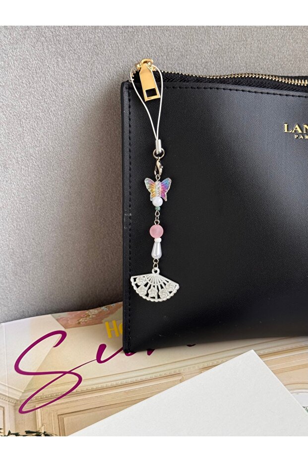 Butterfly Fan Luck Coquette Fairycore Phone Charm, White Phone Strap, Pink Phone Ornament