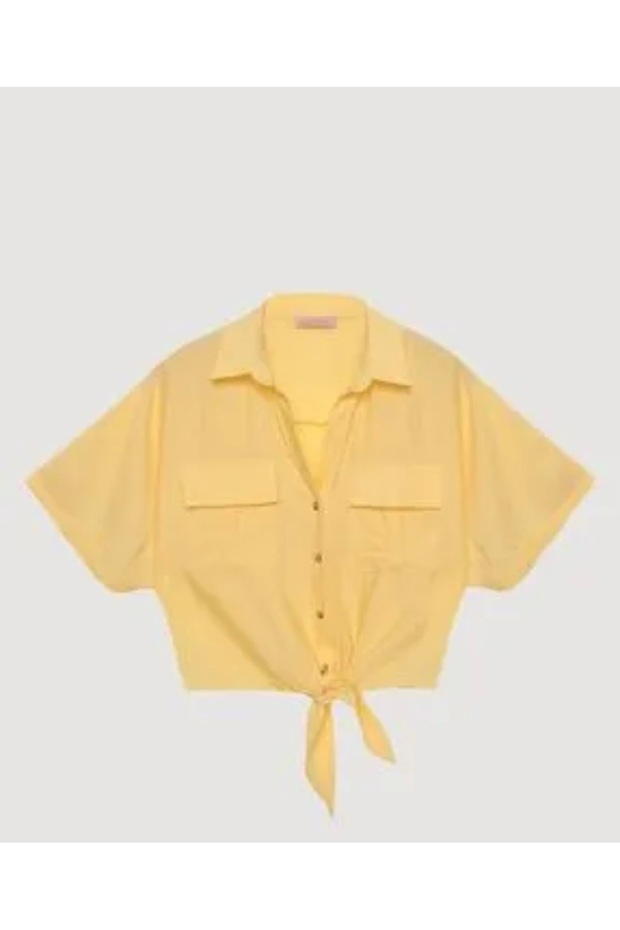 Lemon Yellow Double Pocket Modern Touch Premium Quality Shirt with Lacing Detail