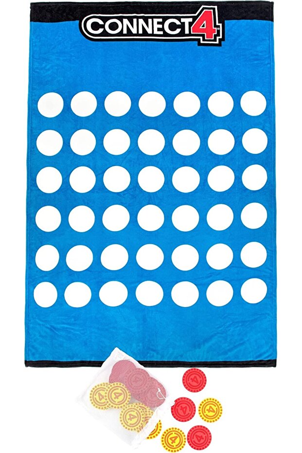 Connect 4 Game Blanket - 3 Piece Set Includes Plush Blanket, Discs, & Storage Bag