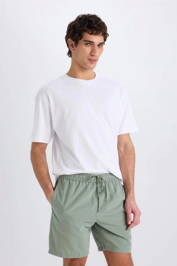 E0993 Haki Regular Fit Kısa Boy Yumuşak Tuşeli Deniz Şortu - 3