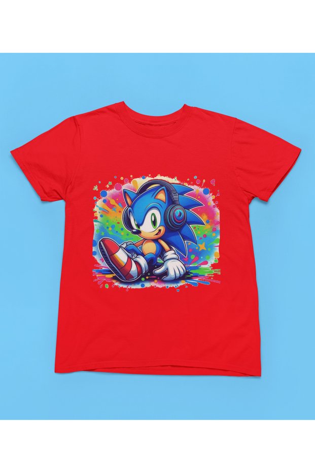 Stil-X Sonic Printed Children's Tshirt, 100% Cotton, Black, White, Red, Yellow