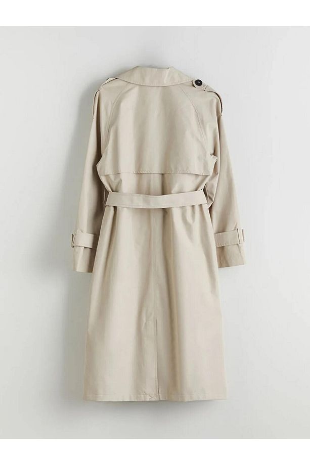 LCW Modest Bej Kruvaze Yaka Oversize Kadın Trençkot - 7