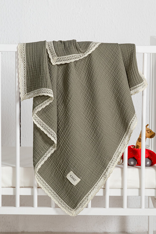 100% Cotton Ruffled & Knitted 4-Layer Muslin Baby Blanket
