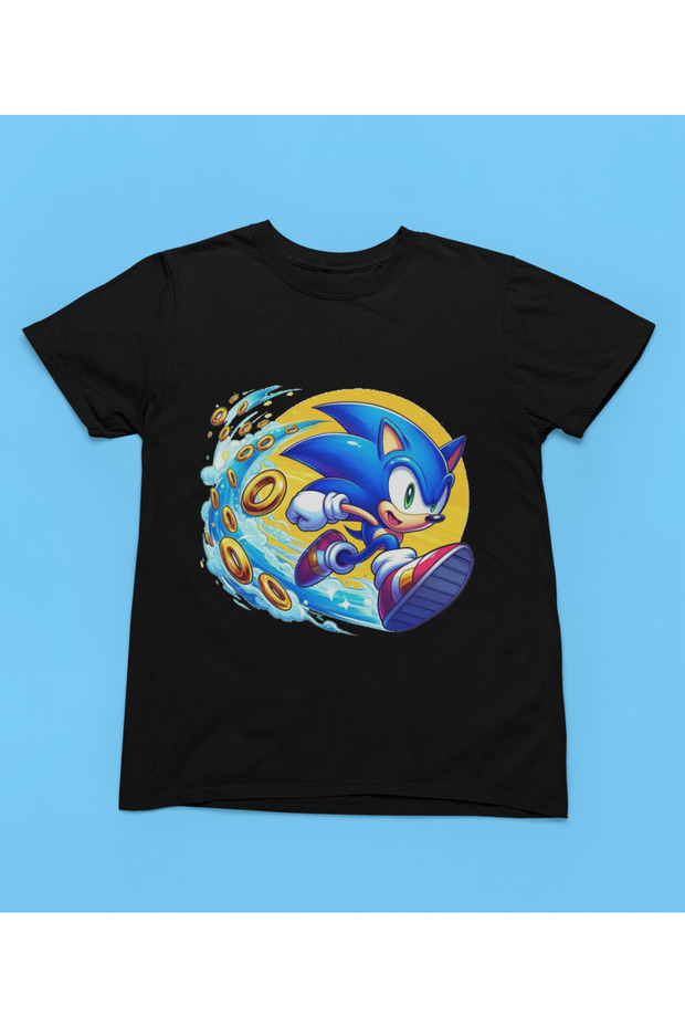 Stil-X Sonic Printed Children's Tshirt, 100% Cotton, Black, White, Red, Yellow