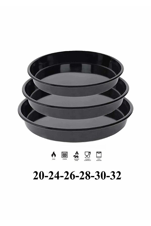 Set of 6 20-24-26-28-30-32 cm Black Glossy Enamel Round Oven Tray