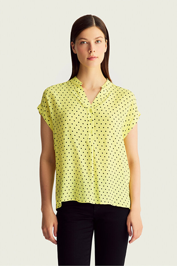 Düşük Kollu Puan Desen Bluz - 1