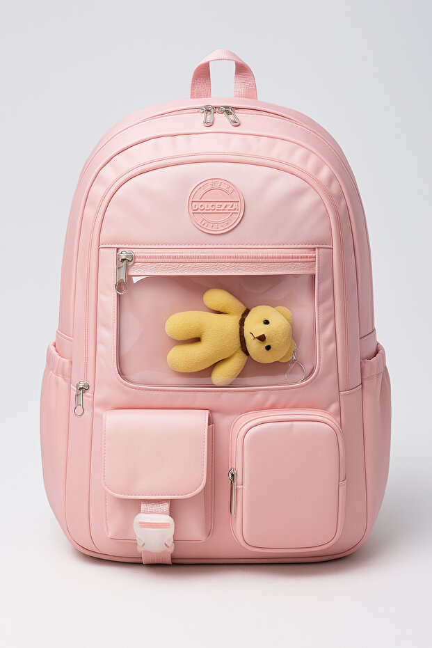 Powder Kawaii Korean Style Backpack, Waterproof Teddy Bear School Bag, 40X28X18Cm