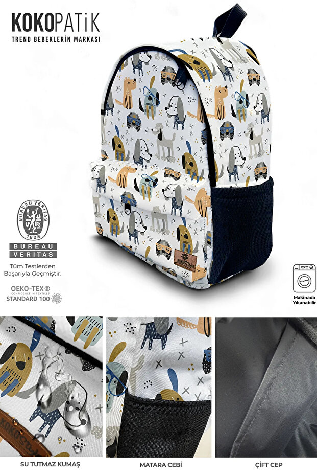 Dog Patterned Backpack with Glasses - 3