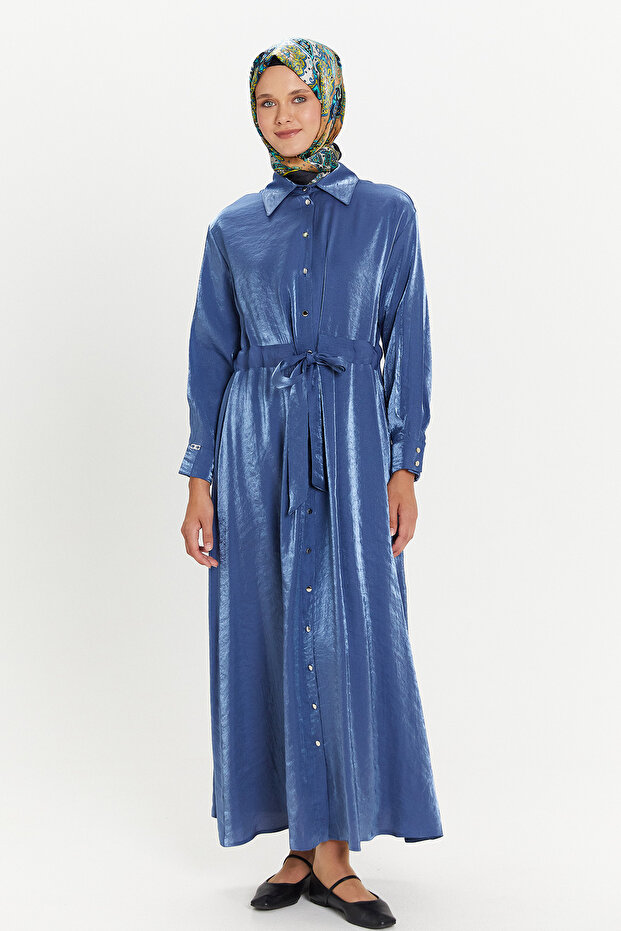 Jakarlı Gömlek Elbise - 1