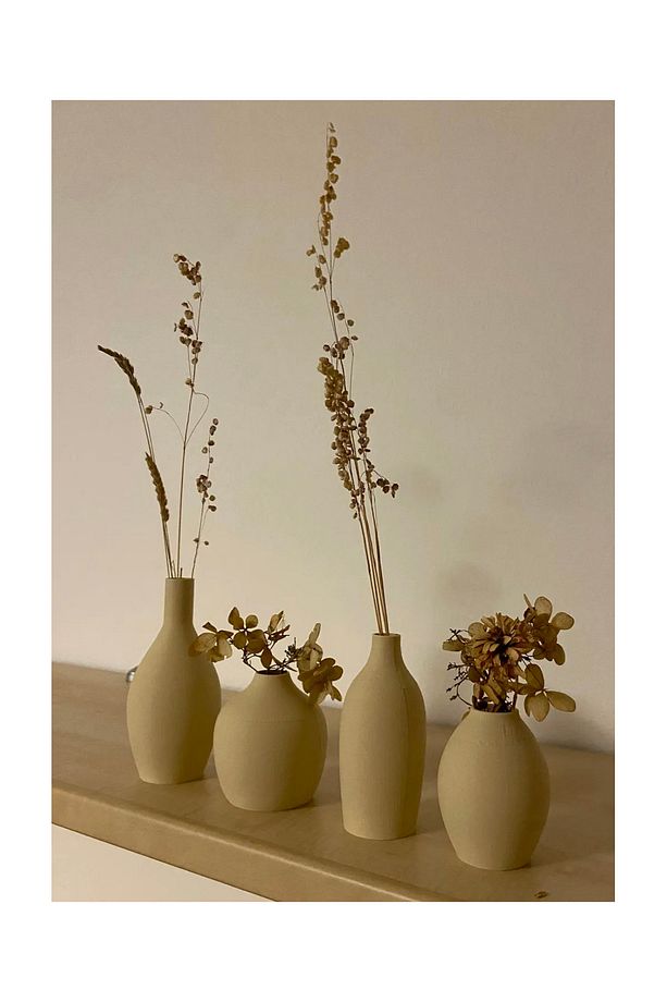 Jabba Ahşap Dokulu Mini Dekoratif Vazo Seti, Pintereset Tarzı Minimal Dekor Vazo Set (Bioplastik) - 3