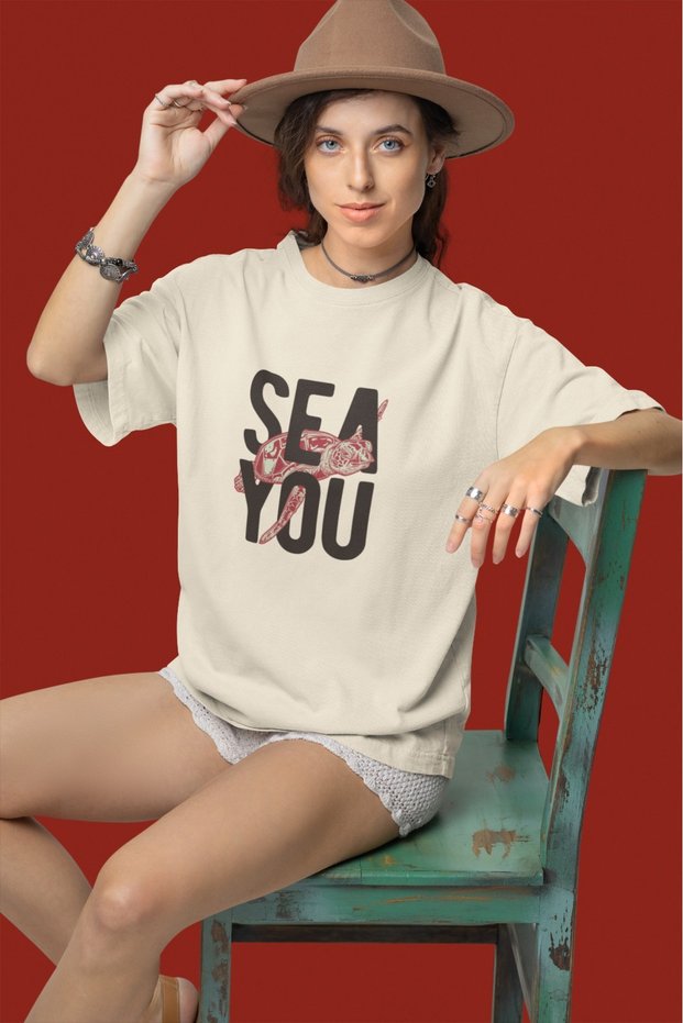 Men/Women Sea You Transfer Printed Round Neck Short Sleeve T-Shirt