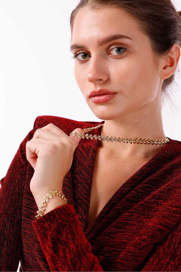 Steel Necklace Set Heart Figured Chain Necklace Set of 2 - [Necklace and Bracelet] 50 cm - 19 cm