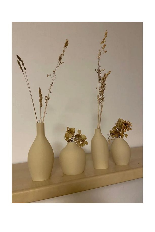 Jabba Ahşap Dokulu Mini Dekoratif Vazo Seti, Pintereset Tarzı Minimal Dekor Vazo Set (Bioplastik) - 2
