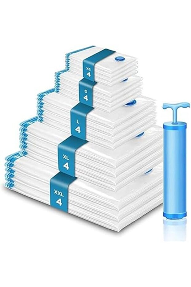 20 Pack Vacuum Storage Bags with Hand Pump – Compression Bags in 5 Sizes for Clothes & Travel