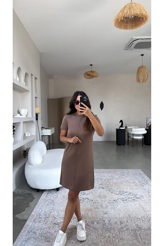 Brown Striped Basic Dress - 2