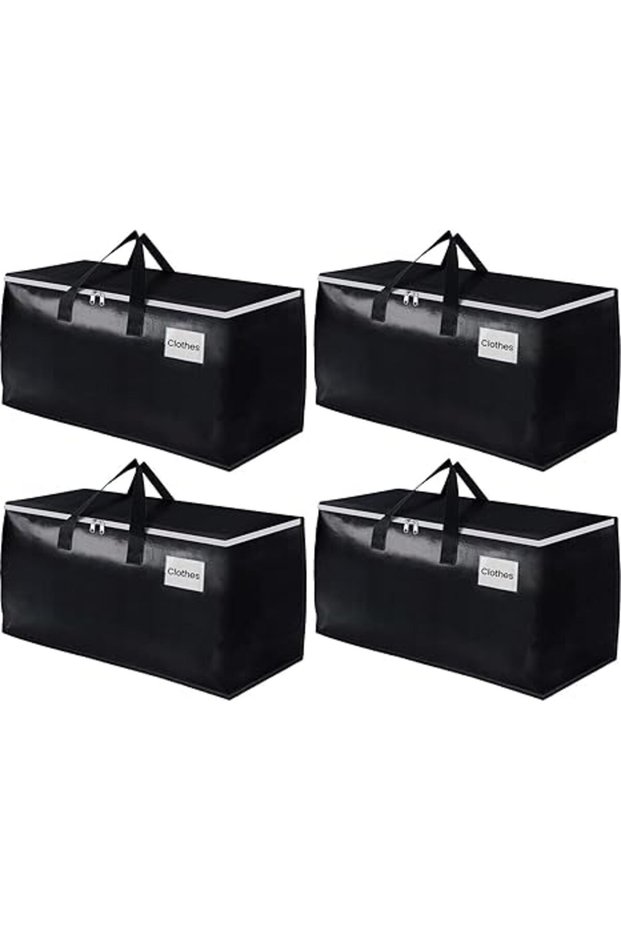 4 Pack XL Heavy Duty Moving Bags 93L – Zippered Storage with Handles & Tag Pocket (Black)