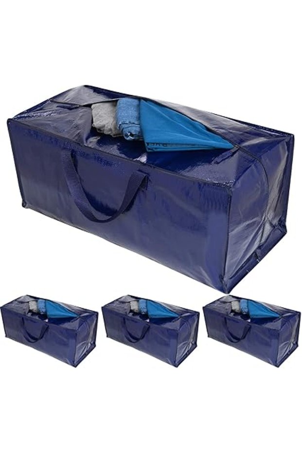 4-Pack XL Heavy Duty Moving Bags with Backpack Straps, Zippers & Handles, Foldable Storage Totes