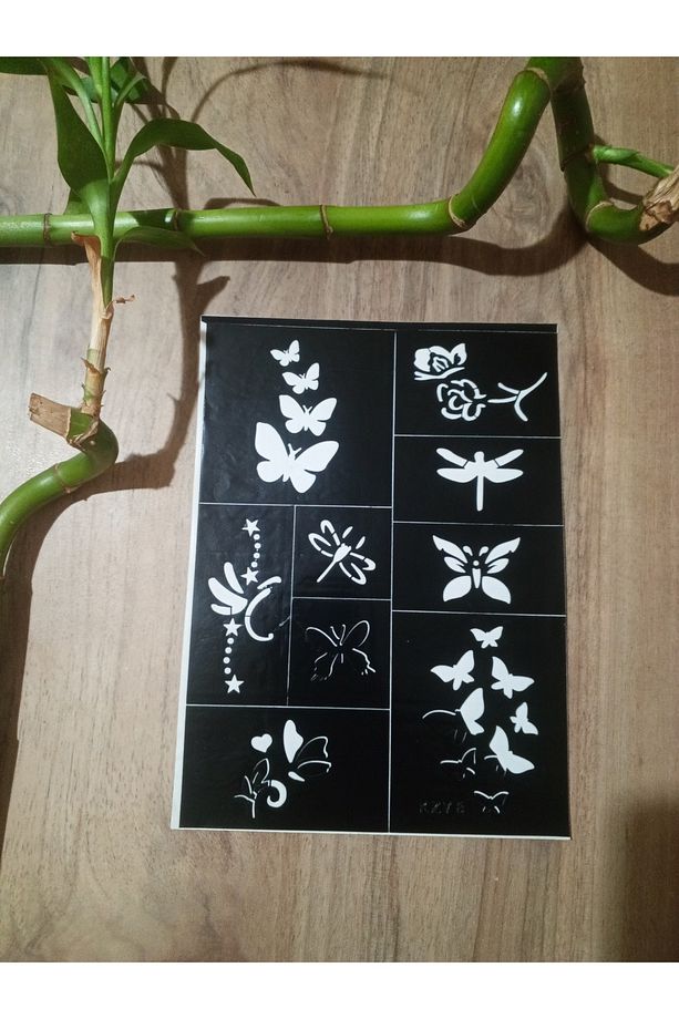 Kelebek temalı Hint Kınası Şablonu 9 ayrı desen bulunuyor ( görseldeki şablon gönderilecektir. ) - 1
