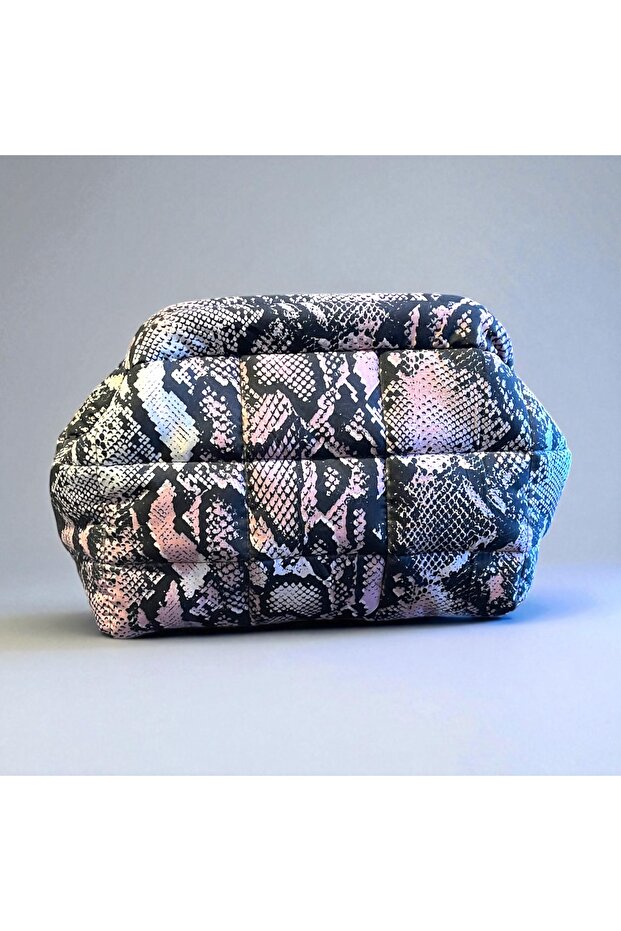 Pink Snakeskin Pattern Fabric Puffer Hidden Scholarship Clutch Bag