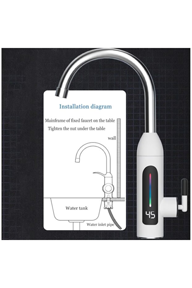 Electric faucet with instant heating, LCD temperature display, sink mounting, modern - 2