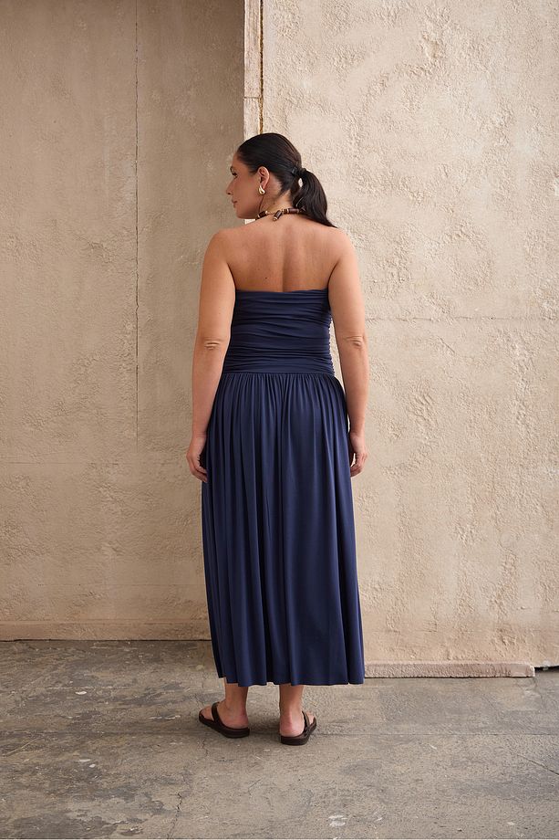 RUSH Straplez Maxi Elbise Lacivert - 4
