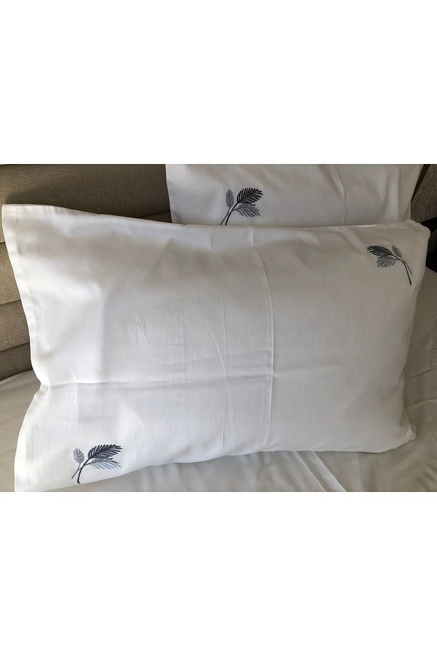 Yaprak Nakışlı Yastık Kılıfı, %10Pamuk Saten, 50 x 70 cm, 2'li - 8