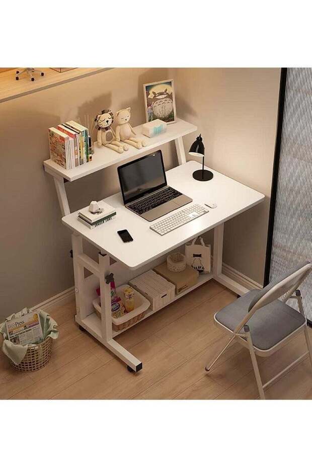 Multi-functional study table with book storage shelf and wheels - 1
