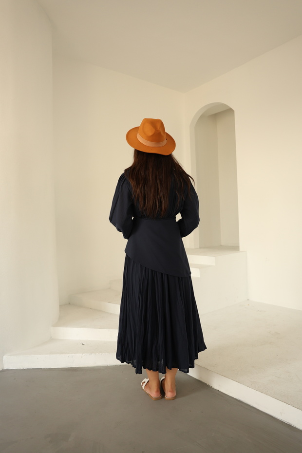 Kraşlı Voile Dress Navy Blue