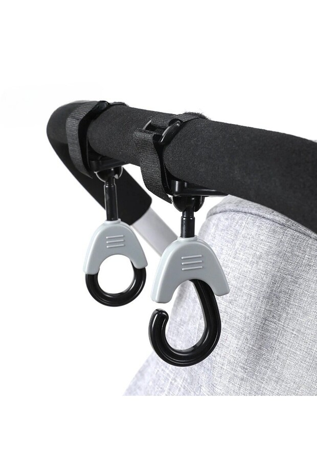 Set 2 Hooks for Stroller, Flippy, Plastic and Velcro, Max Load 2 kg, Black - 4