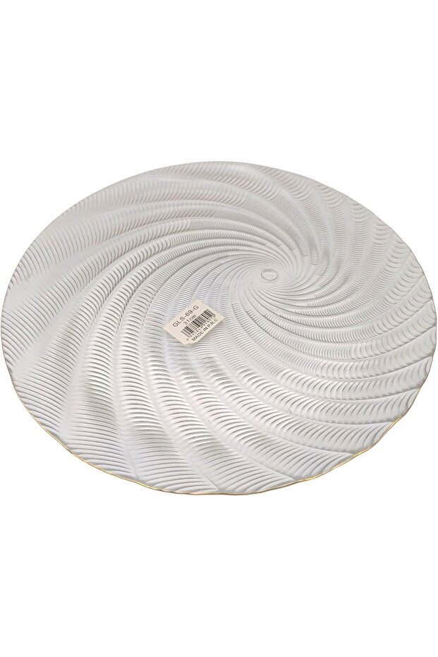 Decorative Glass Serving Platter with Spiral Pattern, Gold Trim, 31 cm Round