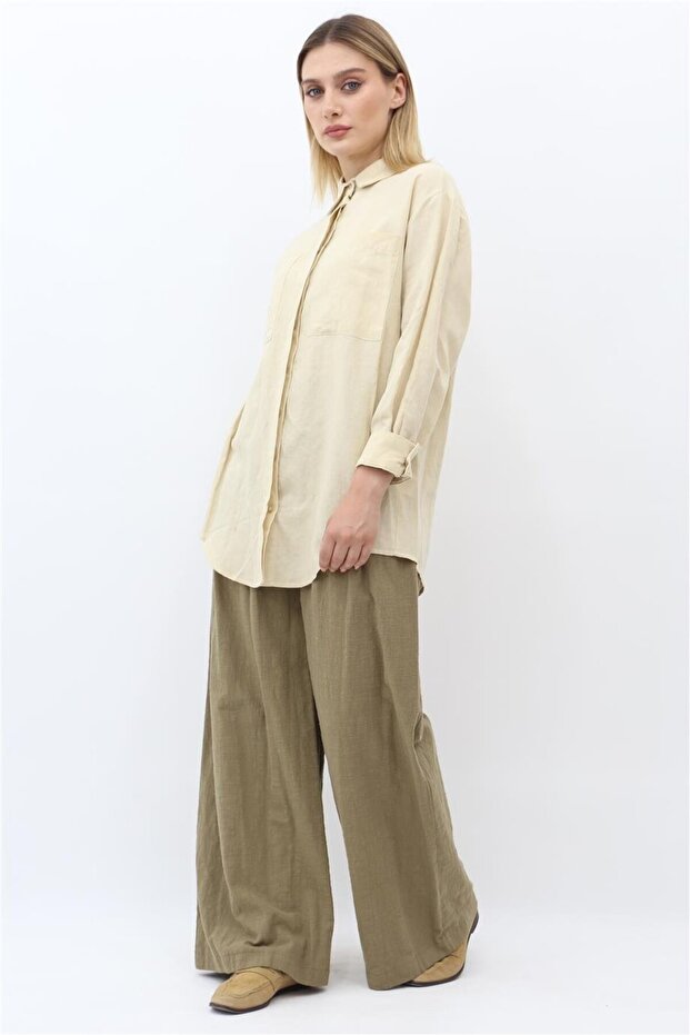 Çift Cepli Gömlek - Taş - 3