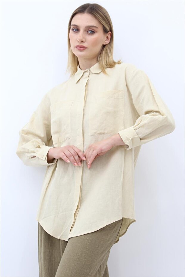 Çift Cepli Gömlek - Taş - 7