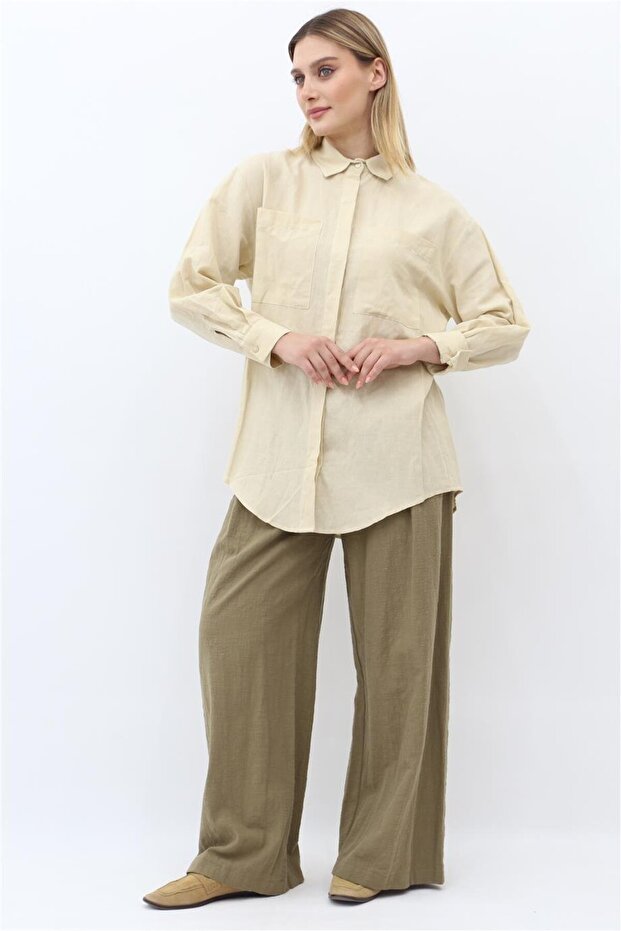 Çift Cepli Gömlek - Taş - 4