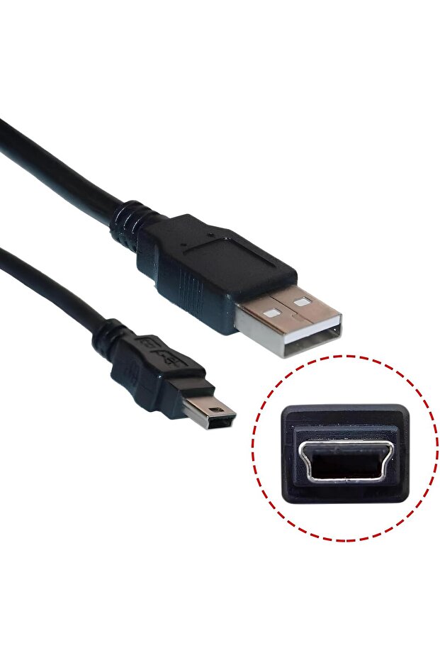 Mini USB 5 Pin Kablo 🔌 1.5 Metre Data Şarj Kablosu USB to Mini B – Siyah - 6