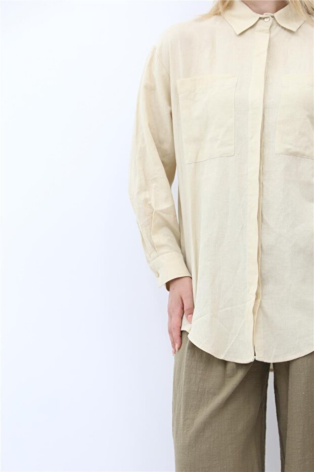 Çift Cepli Gömlek - Taş - 8