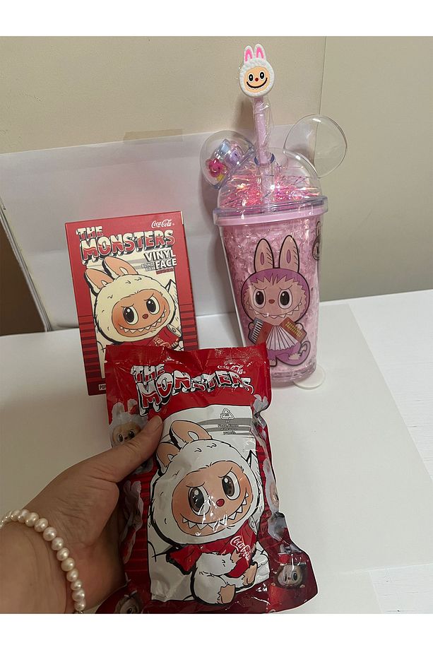 Labubu pipetli bardak suluk labubu Coca-cola Figürü çarm bebek şişeli veya kutulu süpriz - 1