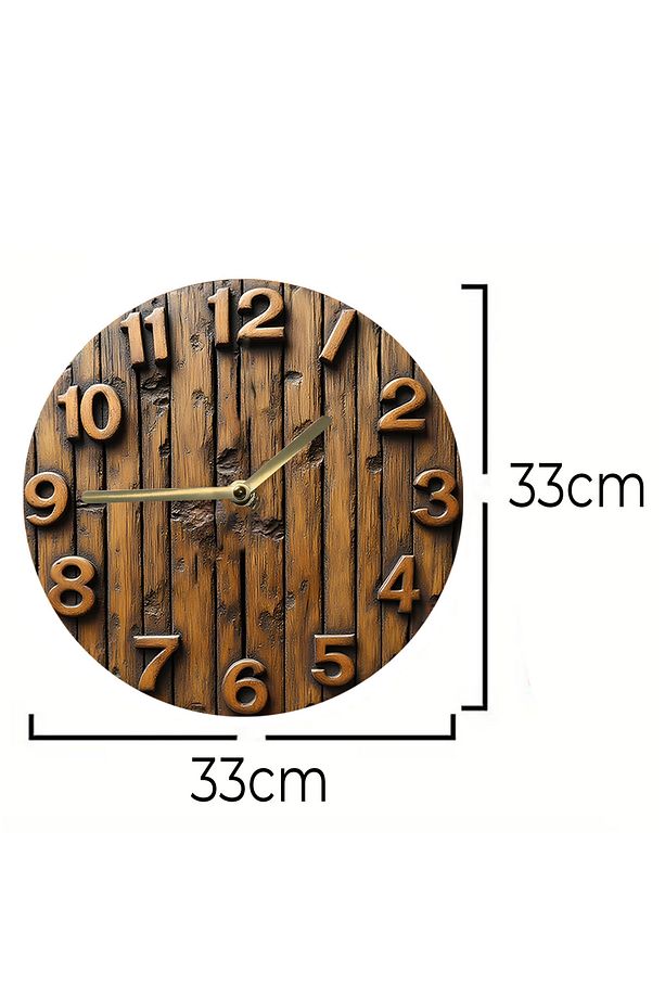 🪵 Rustik Ahşap Desenli 3D Görünümlü MDF Duvar Saati – 33 cm 🕰️ sdw86 - 5