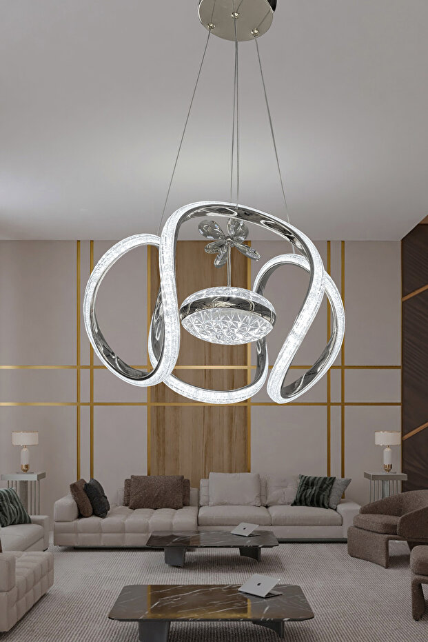 Dünya Eliza Simli Slikonlu Tek Toplu Modern Oturma Led Avizesi Kumandasız Krom - 1