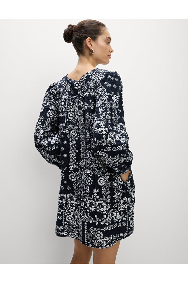 Pamuk Zengin Mini Baskılı Swing Elbise - 3