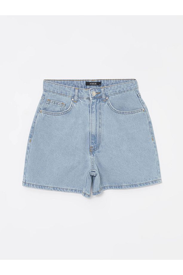 XSIDE Mavi Yüksek Bel Standart Fit Kadın Jean Şort - 5