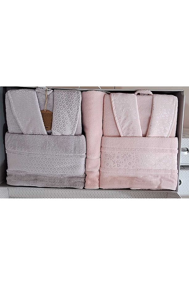 CAMELIA HAPPY SET BORNOZ TAKIMI GRİ/PEMBE - 1