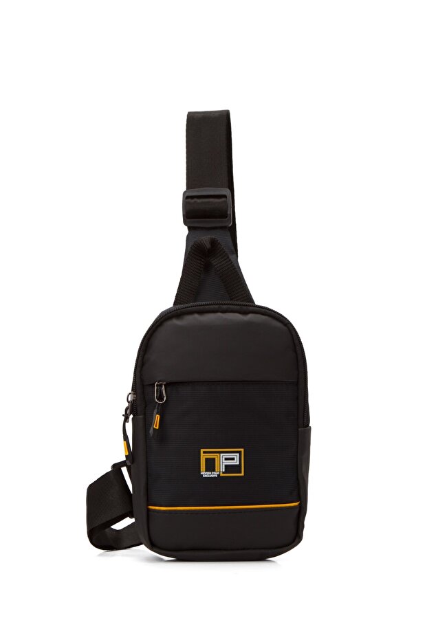 Impertex Fabric Daily Crossbody Chest and Shoulder Bag with Phone Compartment - Black - Yellow