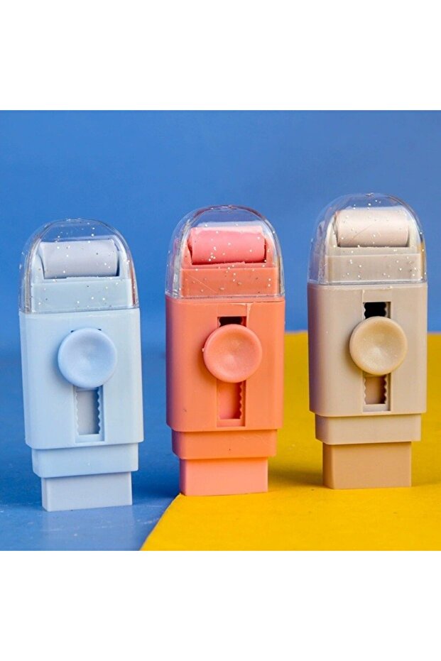 Eraser with 2 Refills, Pull-Push Adjustable, Rubber, Cream - 5