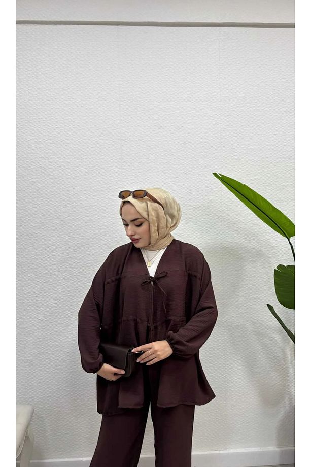 Ayrobin Bağcıklı pantolonlu Tesettür Alt Üst Takım - 3